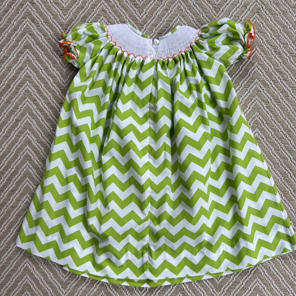๐ Smocked Chevron Pumpkin Dress ๐ - Picture 3 of 7